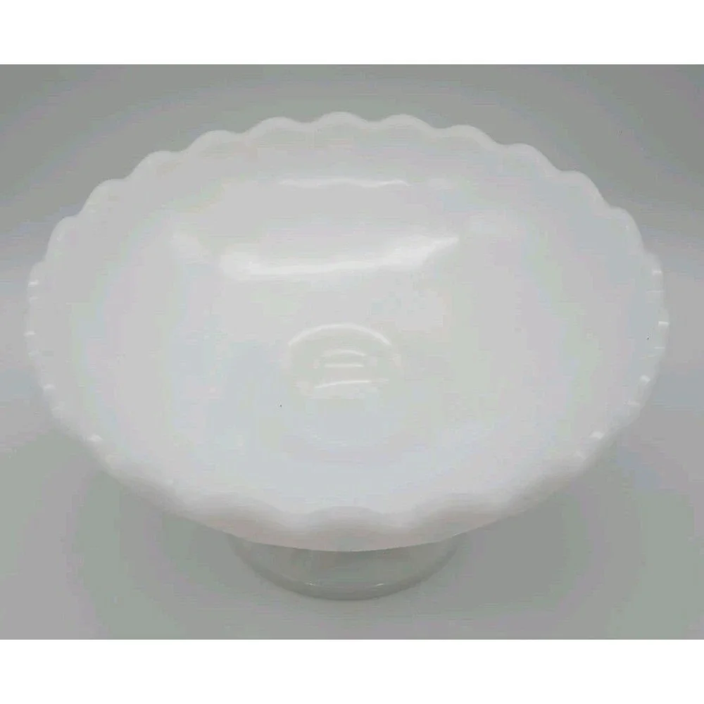 Vintage White Milk Glass Fruit Bowl Dish Yorktown Pattern with Pedestal